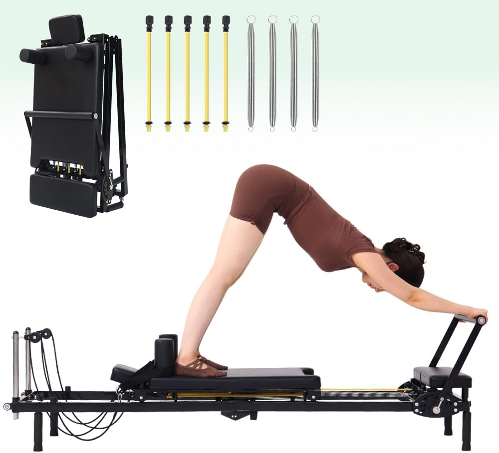 Home Gym Resistance - Foldable Pilates Reformer Machine, 2-in-1 Resistance