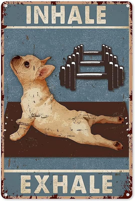 Home Gym In Garage - Dog Yoga Metal Tin Sign, Inhale