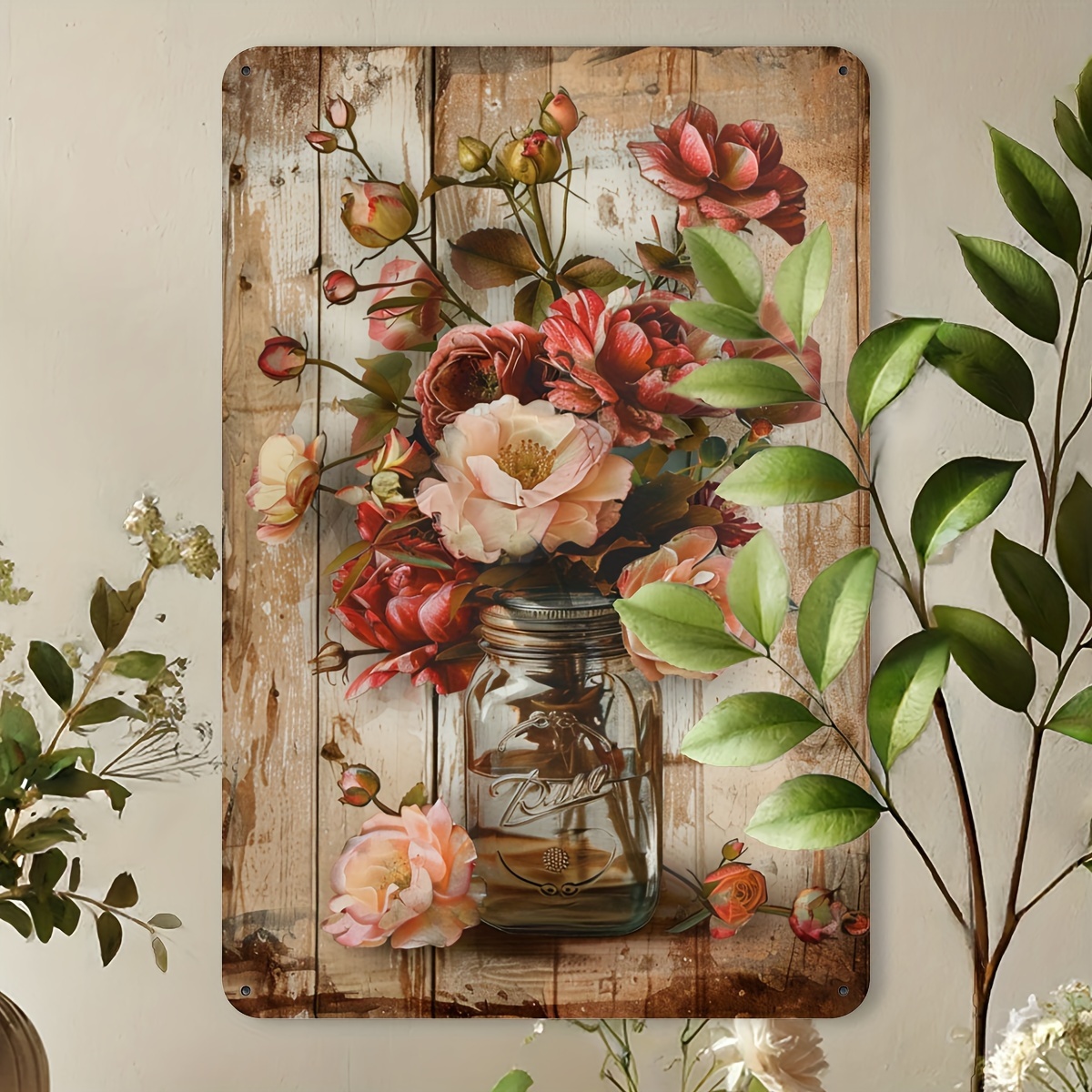 Home Gym In Garage - Vintage Floral Metal Sign - Rustic