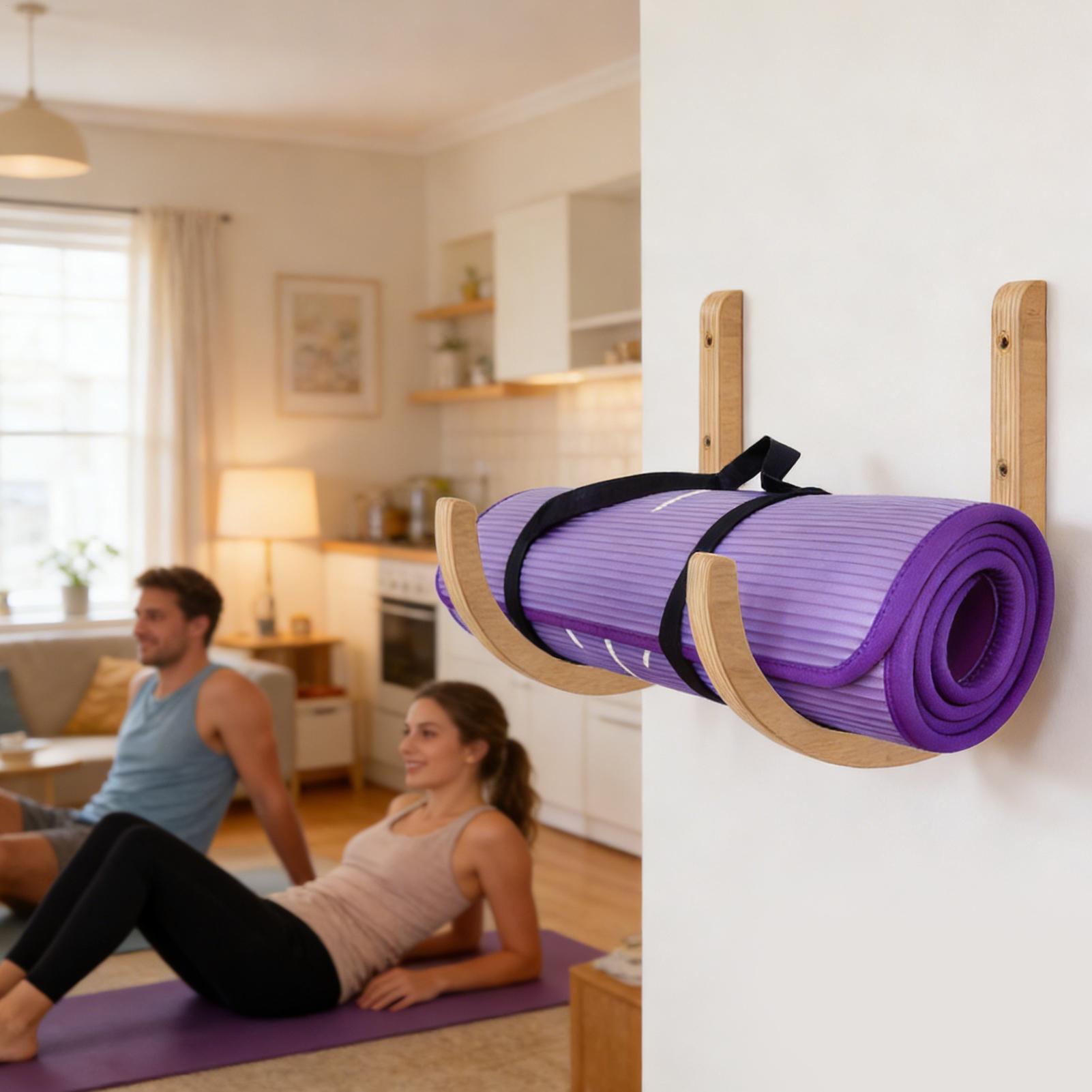 Wooden Yoga Mat Holder Wall Mo - Home Gym Yoga Storage ulasan dan harga