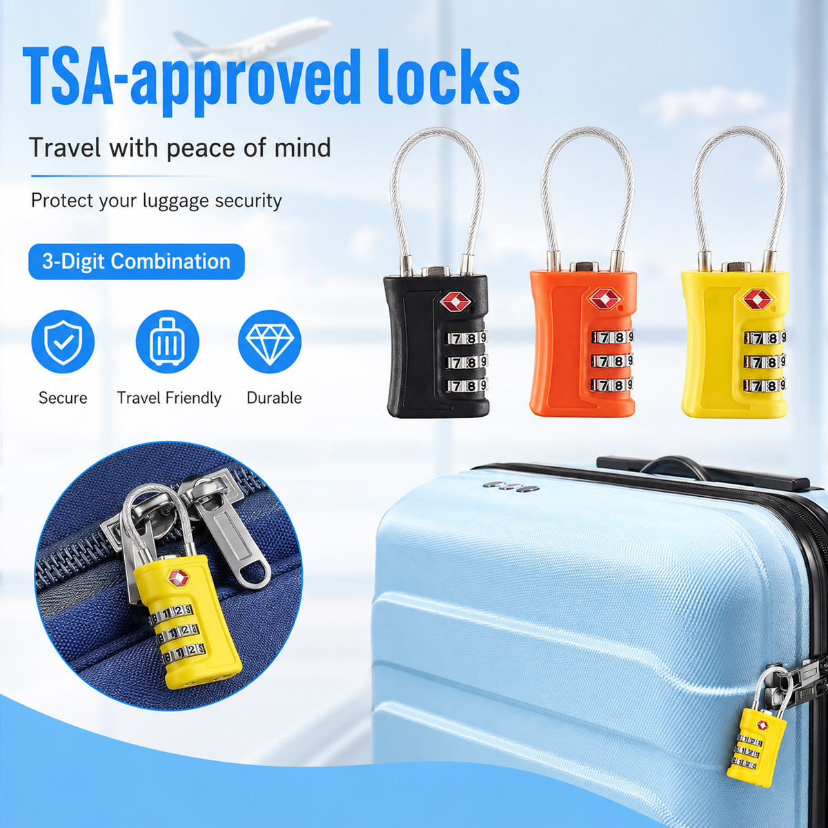 TSA Approved Luggage Lock 3 Di - Home Gym Cable ulasan dan harga