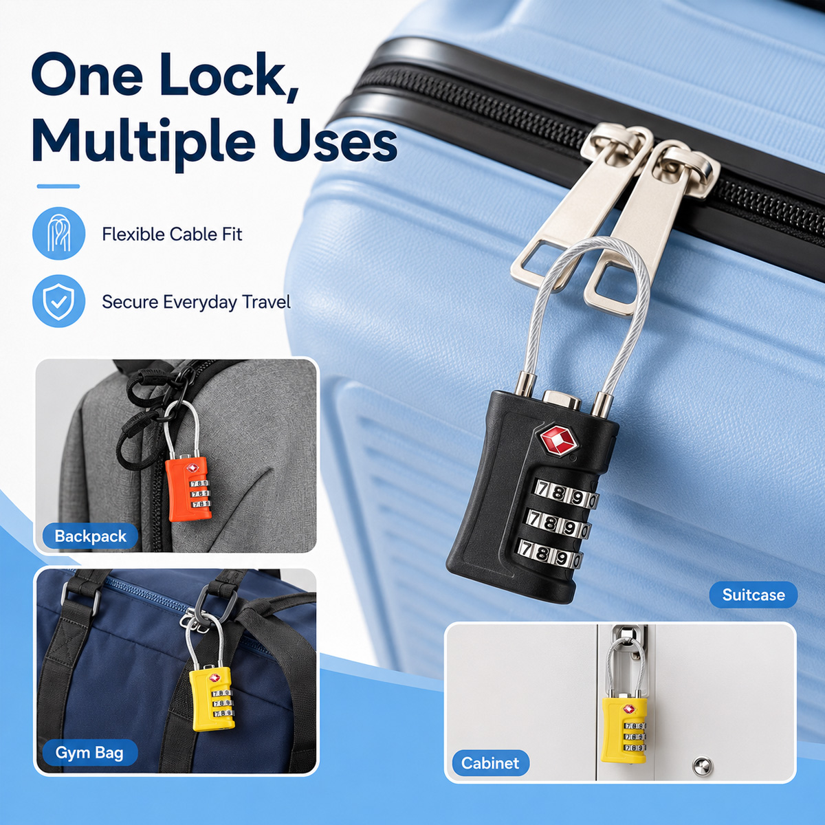 TSA Approved Luggage Lock 3 Di - Home Gym Cable ulasan dan harga