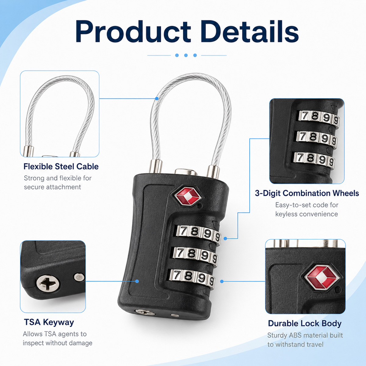 TSA Approved Luggage Lock 3 Di - Home Gym Cable ulasan dan harga