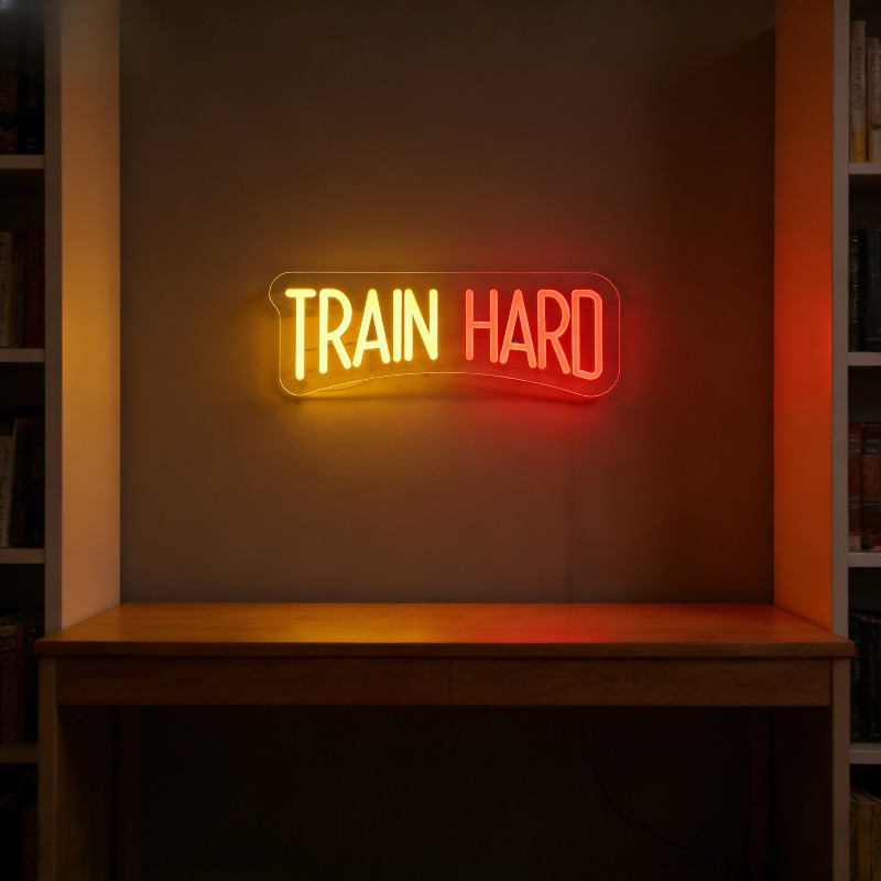 TRAIN HARD Yellow Red LED Neon - Home Gym Yellow ulasan dan harga