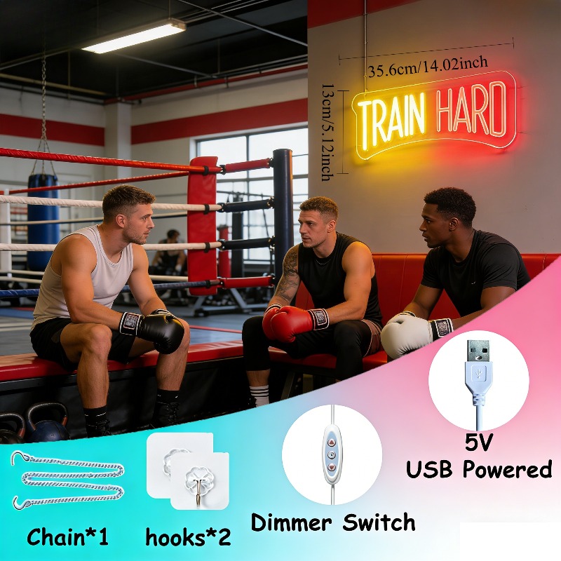 TRAIN HARD Yellow Red LED Neon - Home Gym Yellow ulasan dan harga